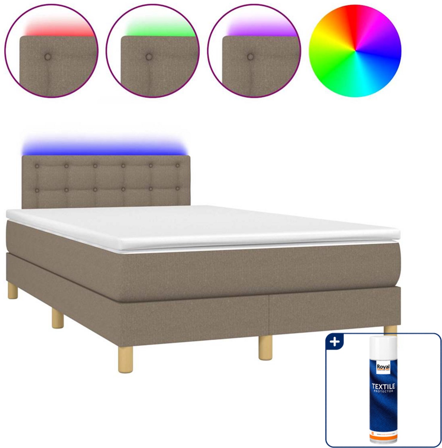 vidaXL boxspring met matras en led - 120 x 200 cm - taupe - Inclusief textielbeschermer 500 ml