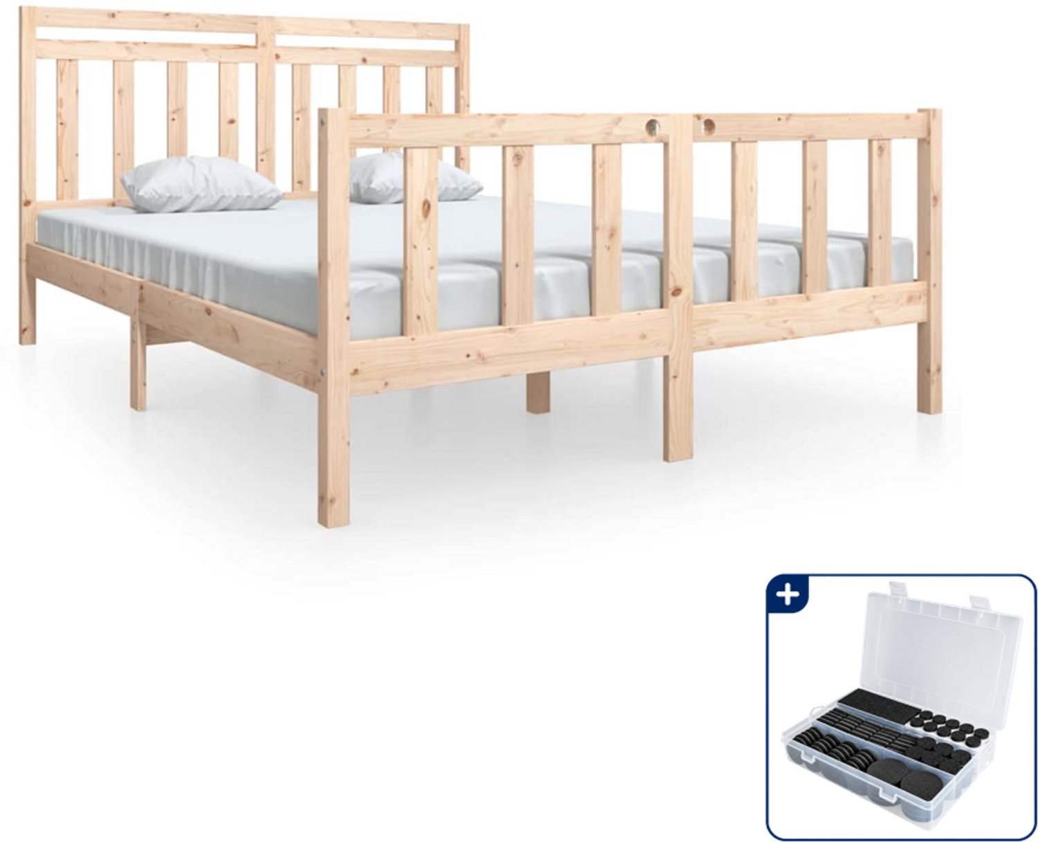vidaXL bedframe - Queensize - 160 x 200 cm - massief grenenhout - Inclusief antikrasvilt 177-delig Bruin