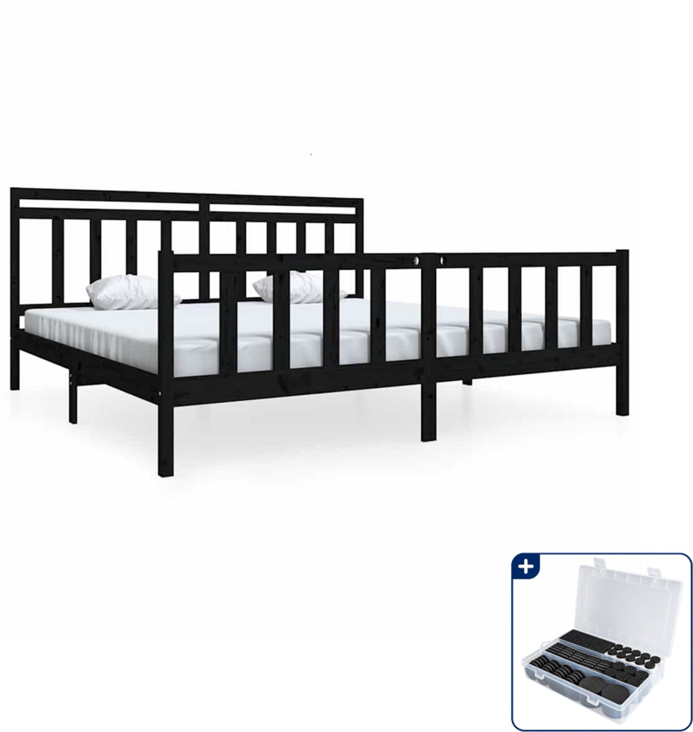 vidaXL bedframe - 200 x 200 cm - massief grenenhout - zwart - Inclusief antikrasvilt 177-delig