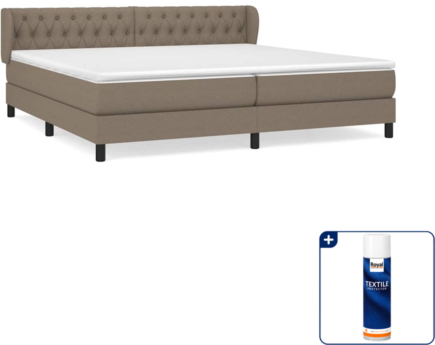 vidaXL boxspring met matras - 200 x 200 cm - taupe - Inclusief textielbeschermer 500 ml