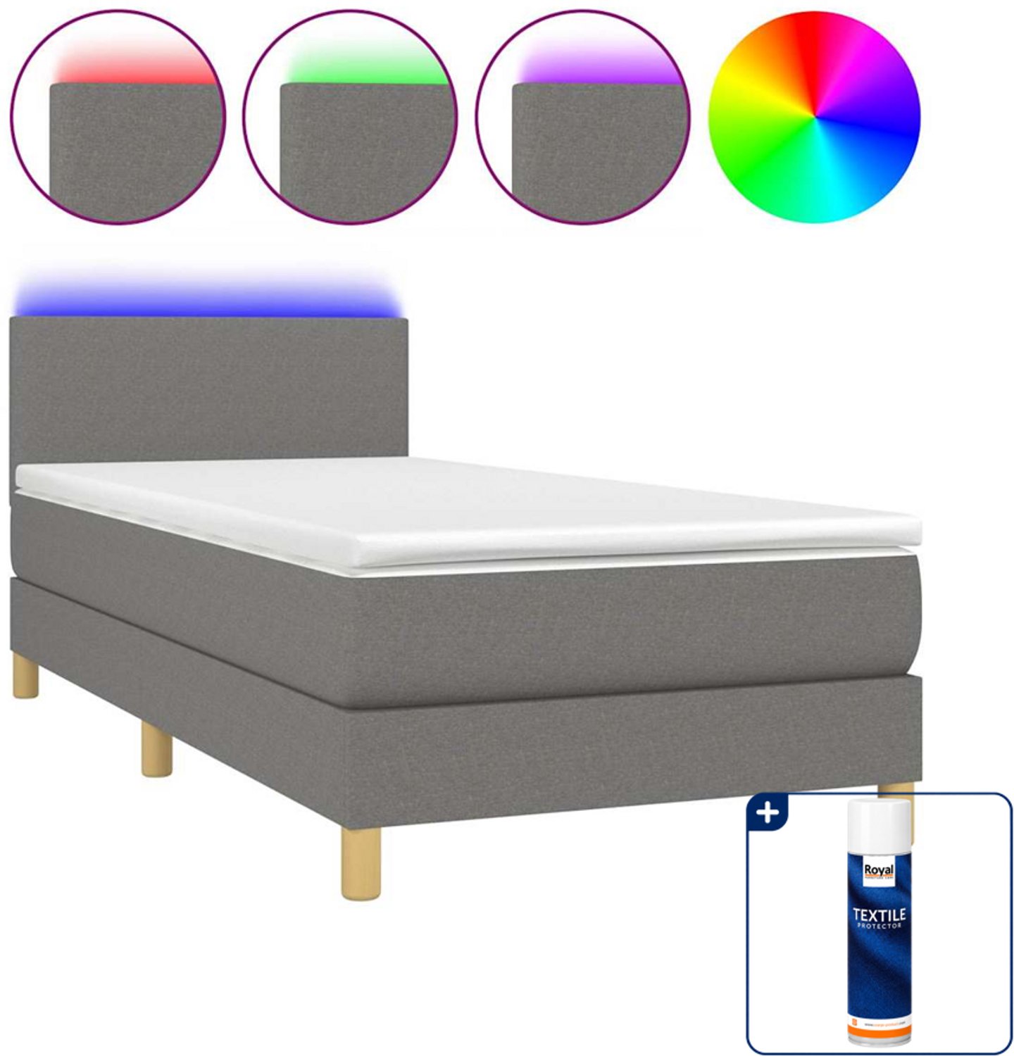vidaXL boxspring met matras en led - 90 x 190 cm - donkergrijs - Inclusief textielbeschermer 500 ml