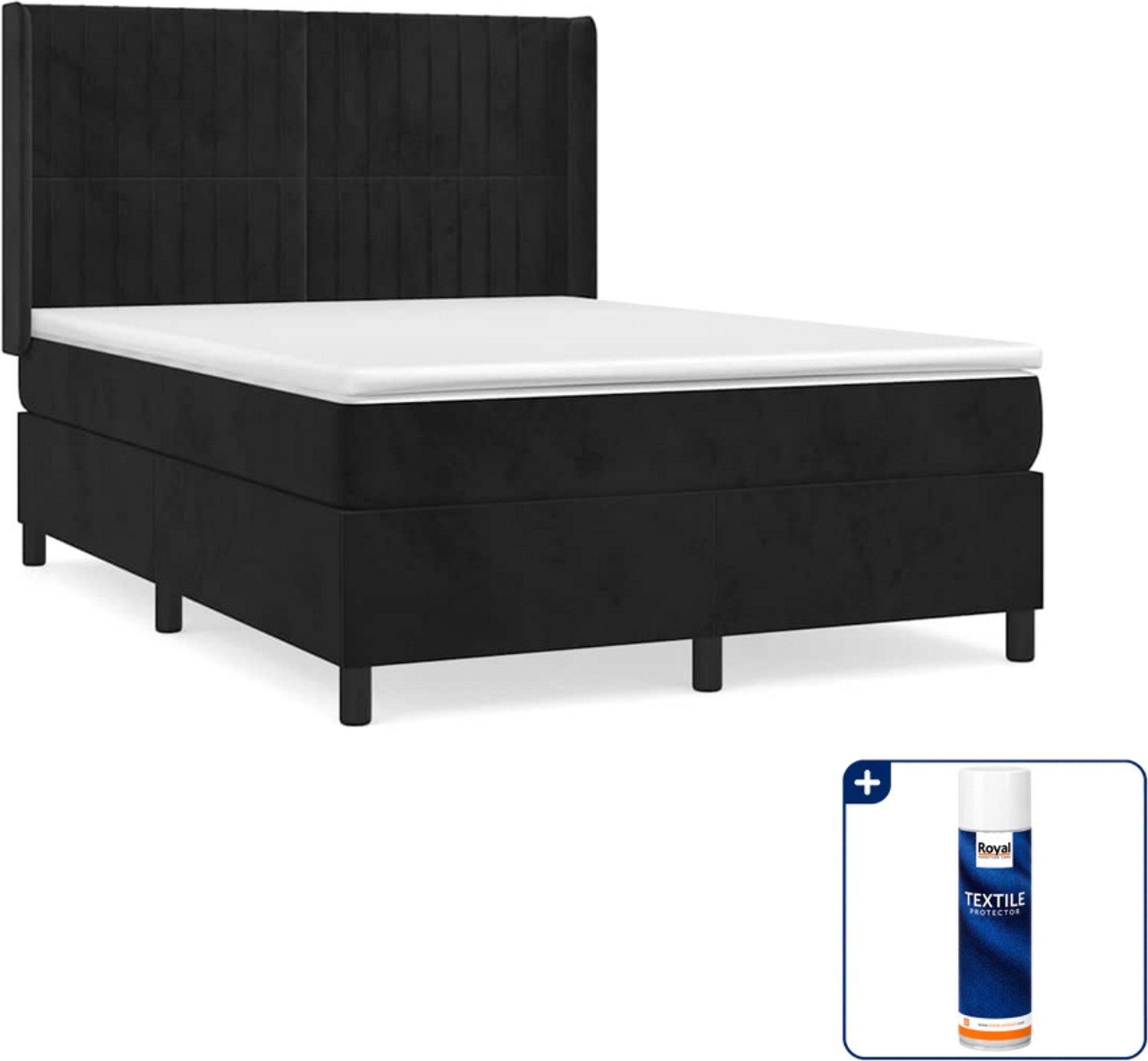 vidaXL boxspring Small double - 140 x 200 cm - zwart - Inclusief textielbeschermer 500 ml