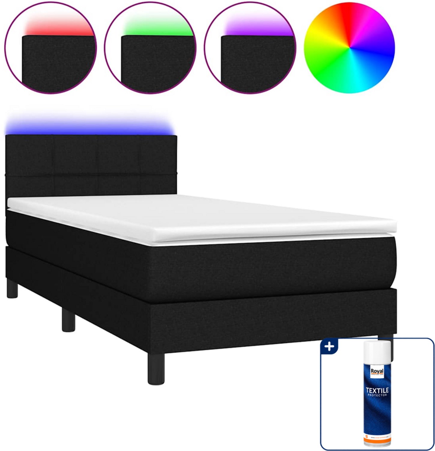 vidaXL boxspring met matras en LED - 80 x 200 cm - zwart - Inclusief textielbeschermer 500 ml