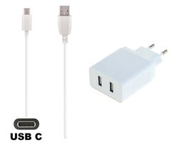 OneOne 2.4A lader met 2 poorten + 0,5m standaard USB C kabel. Oplader adapter past op Samsung Galaxy A31, A32, A40, A41, A42, A50, A51, A60, A8 Star, Fold, F62, M51, M52, M53, M62, A33, A52, A53, A6s, A70, A71, A72, A73, A80, A90, F12