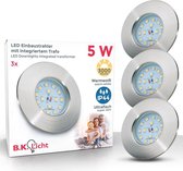 B.K.Licht - Inbouwspots badkamer - LED - 3 stuks - badkamerlamp - spotjes inbouw - ronde - IP44 - Ø7.5cm - 3.000K - 400Lm - 5W - nikkel