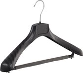 De Kledinghanger Gigant - 40 x Mantel / kostuumhanger kunststof zwart met schouderverbreding en anti-slip broeklat (2 mm schuim), 42 cm