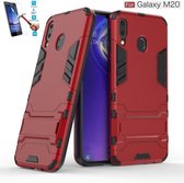 Samsung Galaxy M20 Kickstand Shockproof Rood Cover Case Hoesje - 1 x Tempered Glass Screenprotector