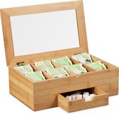 relaxdays boîte à thé bambou - boîte à thé 8 compartiments - avec tiroir - boîte à thé avec couvercle - bois