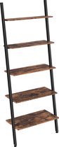 Vasagle Ladderkast - Industrieel - Planken Rek - 5 Laags - Rustiek Bruin - 64 x 34 x 186 cm