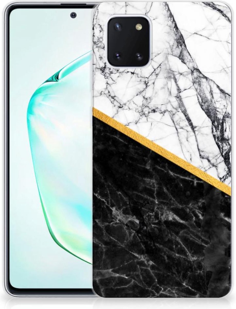 Samsung Galaxy Note 10 Lite TPU Siliconen Hoesje Marmer Wit Zwart - Origineel Cadeau Man