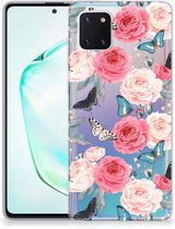 Back Cover Geschikt voor Samsung Note 10 Lite TPU Siliconen Hoesje Butterfly Roses