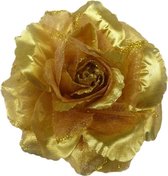 Gouden glitter bloem 10 cm met clip - Haardecoratie