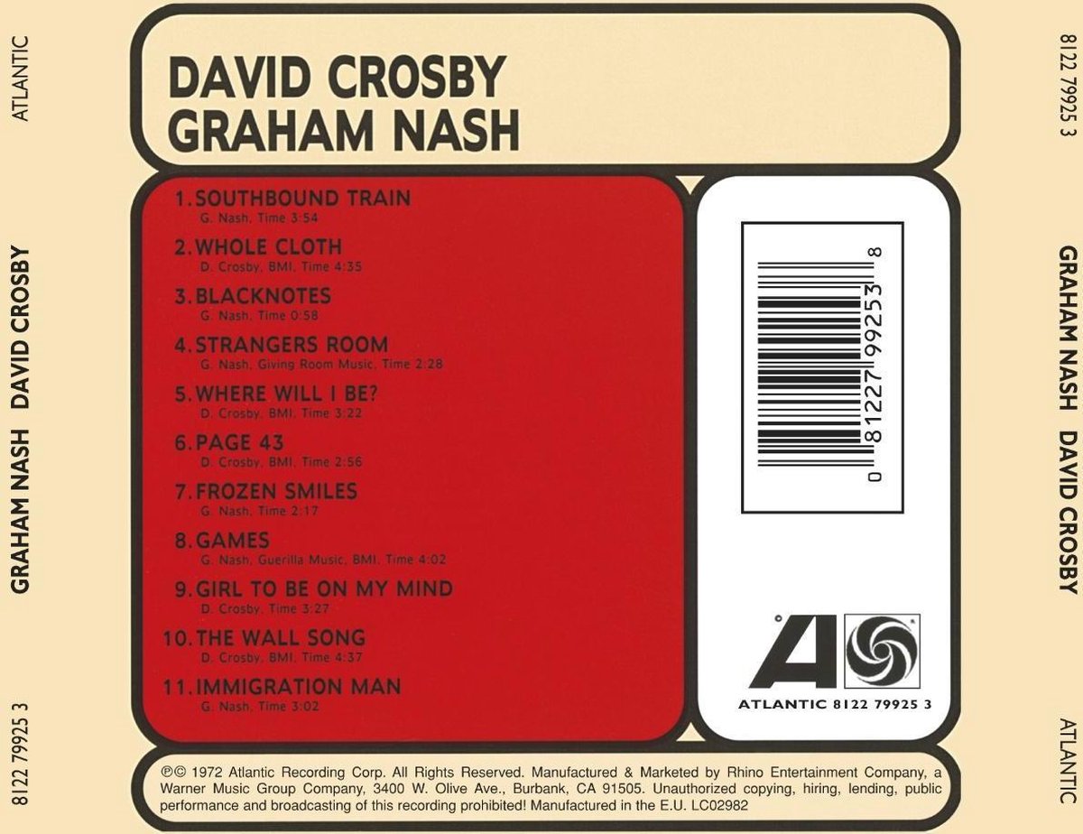 Graham Nash & David Crosby, David Crosby CD (album) Muziek