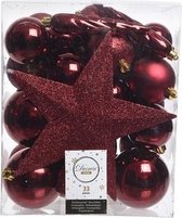 33x Donkerrode kunststof kerstballen 5-6-8 cm - Mix - Onbreekbare plastic kerstballen - Kerstboomversiering donkerrood