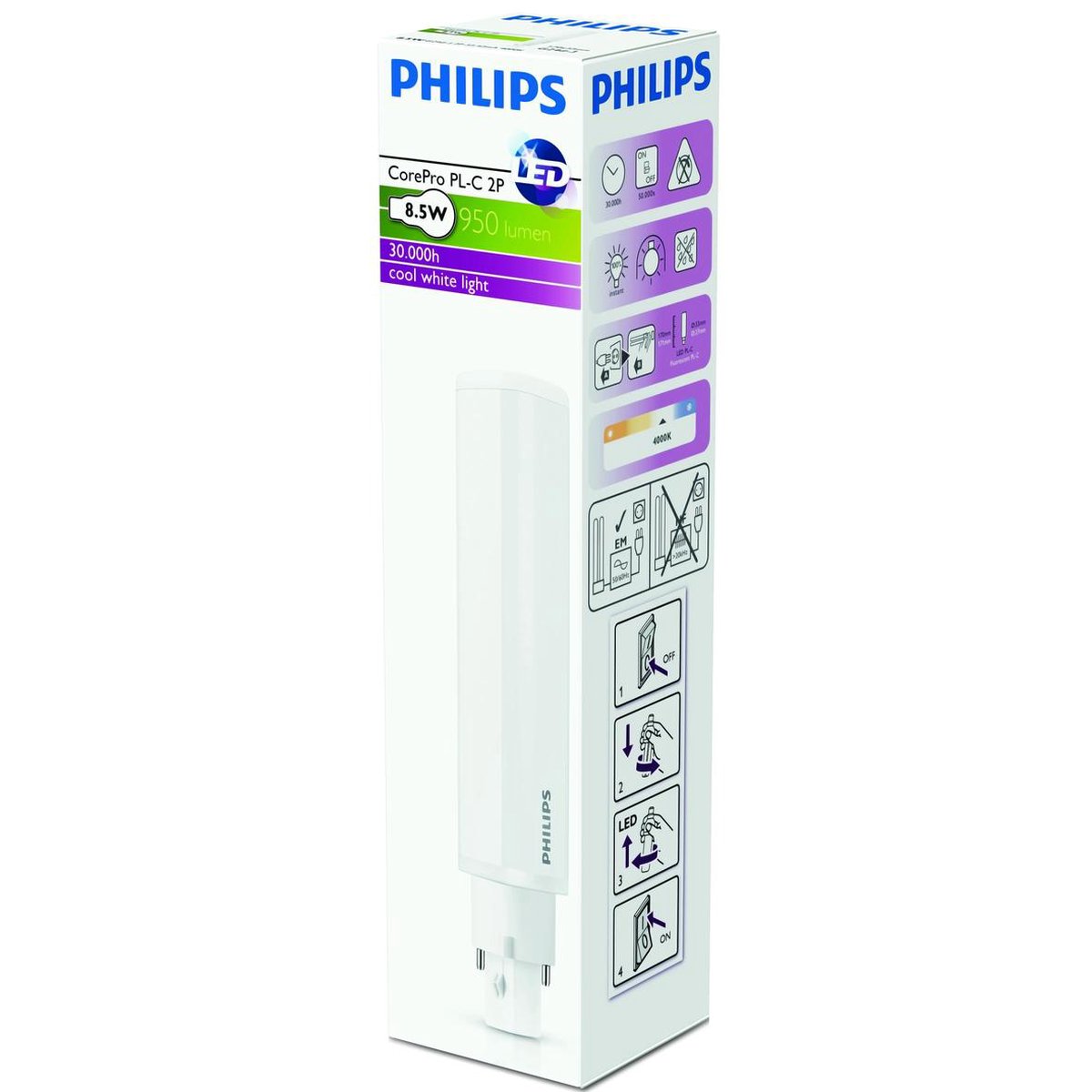 Philips CorePro LED PLC G24d-3 Fitting - 8.5W-26W - 840 - 2P - 33x170mm - Neutraal Wit