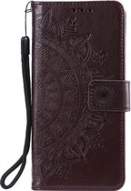 Shop4 - Xiaomi Redmi Note 8 Pro Hoesje - Wallet Case Mandala Patroon Donker Bruin