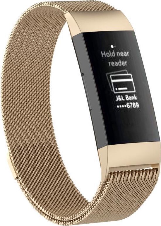 By Qubix geschikt voor Fitbit Charge 3 - Fitbit Charge 4 bandje - Milanese - Maat: small - Zilver/Goud - magneetsluiting - Smartwatch bandje - By Qubix