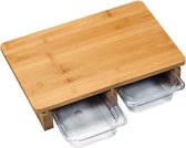 Verhoogde 2-1 FSC® Bamboe Snijplank met 2 uitschuifbare opvang bakken / opvang Containers | 2 Opvangbakken voor Groente of fruit | Keuken snijplank Rechthoekig | Snij Plank met opvangbak |  Afm. 41 x 26,5 x 8 cm