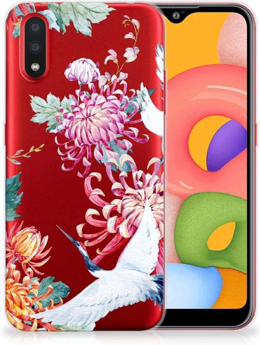 Samsung Galaxy A01 TPU Hoesje Bird Flowers