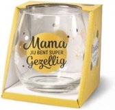 Wijnglas - Waterglas - Mama jij bent super gezellig - In cadeauverpakking met gekleurd lint