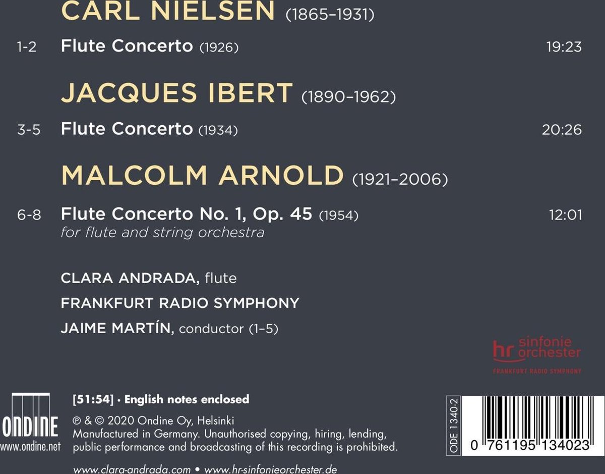 Nielsen. Ibert & Arnold Flute Concertos, Clara Andrada CD (album