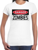 Halloween Danger Zombies t-shirt wit voor dames - Halloween / horror - shirt / verkleed outfit S