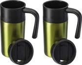 2x Roestvrijstalen thermos/isoleer reisbeker 330 ml licht groen