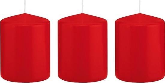 3x Rode cilinderkaarsen/stompkaarsen 6 x 8 cm 29 branduren - Geurloze kaarsen - Woondecoraties