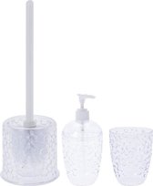 Transparante badkamer/toilet set 3-delig met waterdruppels - Toiletborstelhouders/wc-borstelhouders, zeeppompje en beker - Schoonmaakproducten
