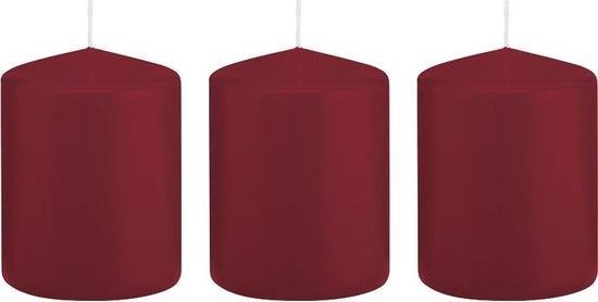 3x Bordeauxrode cilinderkaarsen/stompkaarsen 6 x 8 cm 29 branduren - Geurloze kaarsen - Woondecoraties