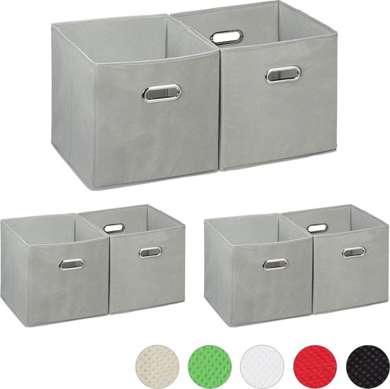 Relaxdays 6 x opbergbox stof - opvouwbaar - opbergmand - 30 cm - kast organizer – grijs