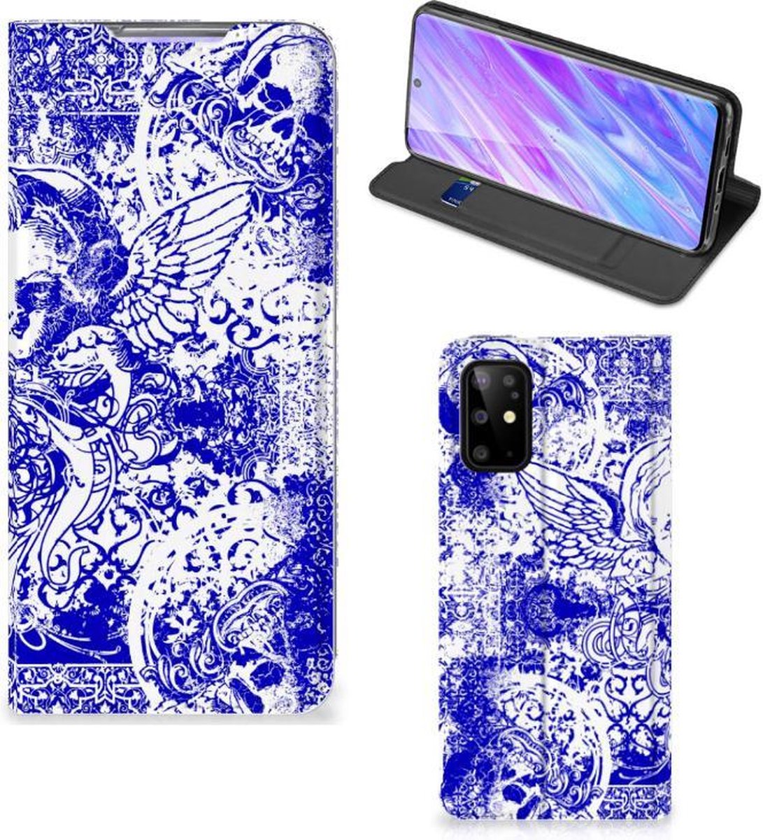Mobiel BookCase Samsung Galaxy S20 Plus Angel Skull Blauw