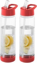 2x Transparante drinkflessen/waterflessen met rood fruit infuser 850 ml - Sportfles - BPA-vrij