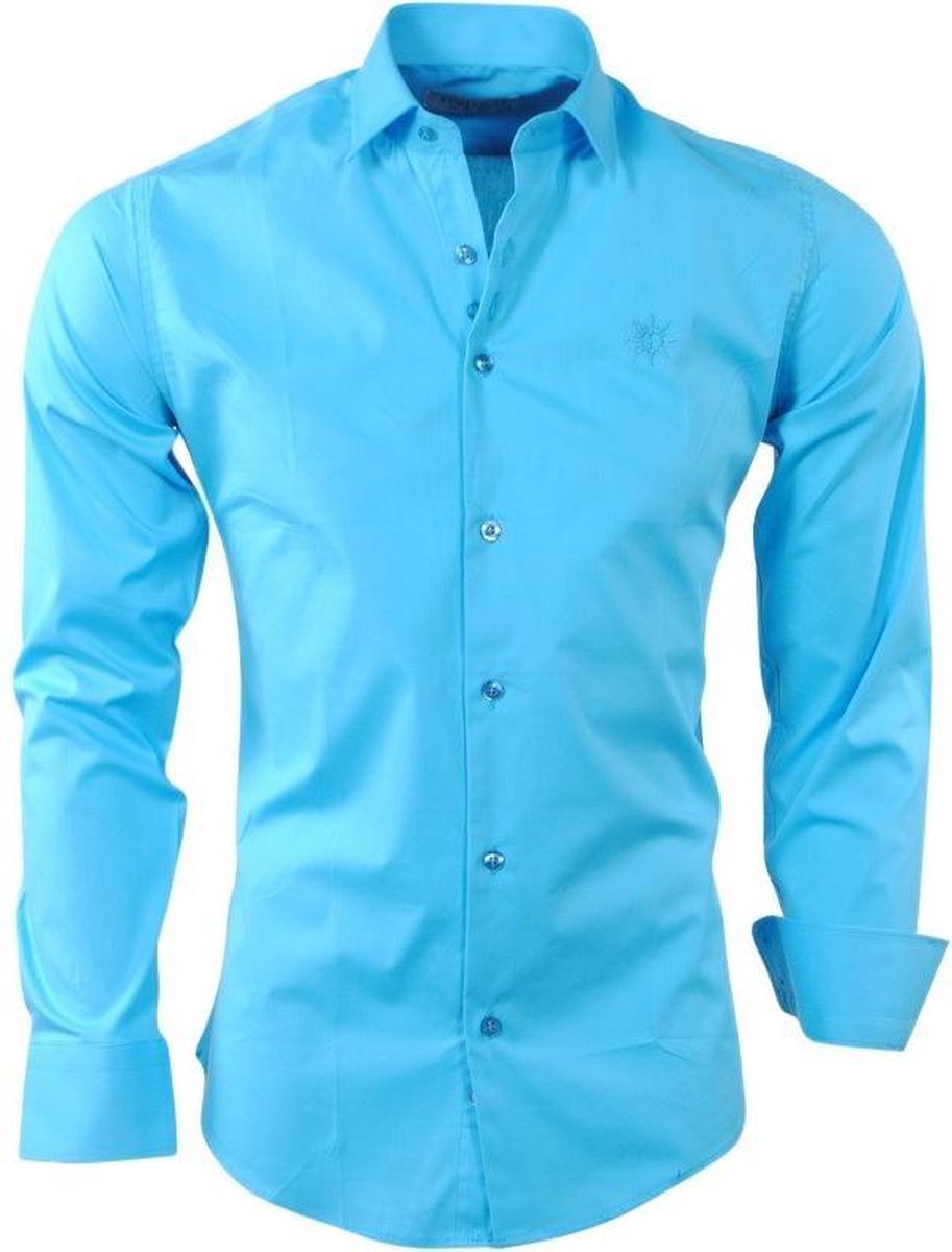twaalf Dezelfde mond Ferlucci - Italiaans Heren Overhemd - Effen - Napoli - stretch - Turquoise  | bol.com