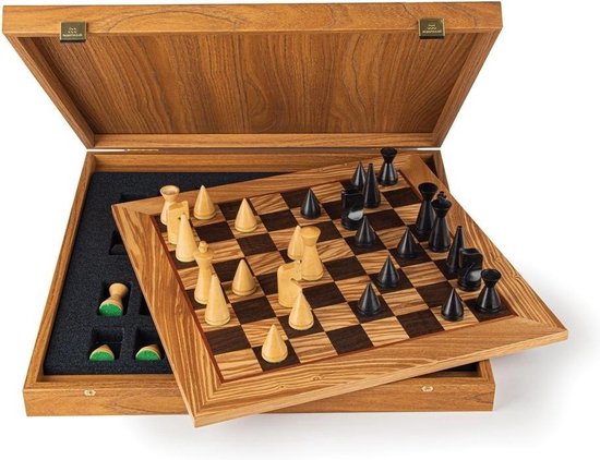 Thumbnail van een extra afbeelding van het spel Olijf Burl Schaakspel met moderne stijl Schaakfiguren 40x40 cm  Top Kwaliteit
