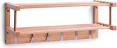 Wandkapstok hout met 6 inklapbare metalen kapstokhaken