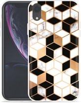 Geschikt voor Apple iPhone Xr Hoesje Black-white-gold Marble - Designed by Cazy