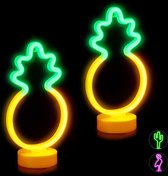 Relaxdays 2x neonlamp led - nachtlampje - neon tafellamp - neon lamp - ananas - geel-groen