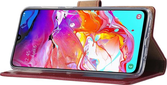 Samsung Galaxy A70 telefoon hoesje met pasjeshouder - Bordeaux Rood - van Bixb