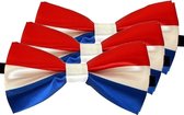 3x Rood/wit/blauw verkleed vlinderstrikjes 12 cm voor dames/heren - Nederland/Holland thema verkleedaccessoires/feestartikelen - Vlinderstrikken/vlinderdassen met elastieken sluiting