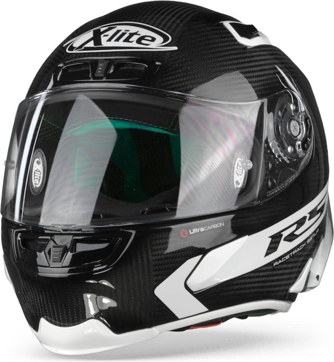 X-Lite X-803 RS Ultra Carbon Hot Lap 14 Carbon Black White Full Face Helmet 2XL