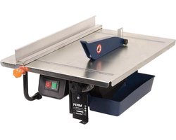 FERM - TCM1011 - Tegelzaagmachine - 200mm - 900W - Inductiemotor - Diamant zaagblad - Watergekoeld - RVS werkblad - 45 graden kantelbaar - Voor tegels tot dikte - 41mm - 2950toeren/min - Verstek-/Parallelgeleider - Veiligheidsbril - Vloertegelzaag