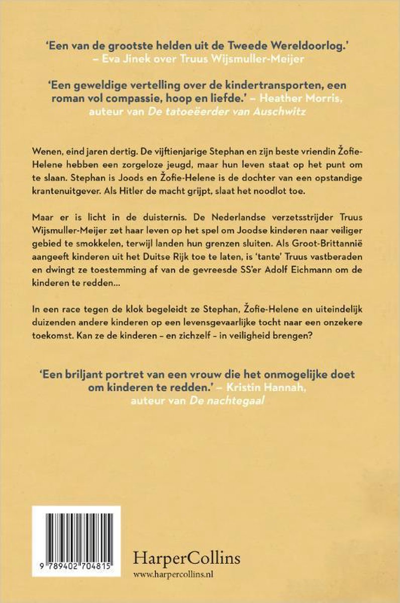 Achterkant van het boek 'De laatste trein naar vrijheid' met recensies en uitgeverinformatie. HarperCollins.