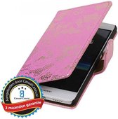 Bookwallet bloemetjes lace roze hoes Huawei P9 Lite