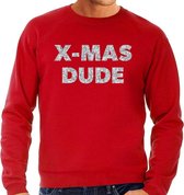 Foute Kersttrui / sweater - x-mas dude - zilver / glitter - rood - heren - kerstkleding / kerst outfit S (48)