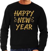 Oud en Nieuw trui / sweater - Happy New Year - goud op zwart heren - nieuwjaarsborrel / oudjaarsavond outfit XL (54)