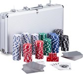 Relaxdays pokerkoffer pokerset - 300 laser chips - 2 kaartspellen - dobbelsteen - buttons
