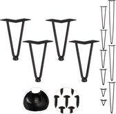 Relaxdays hairpin poten - tafelpoten metaal zwart - meubelpoot - set van 4 - haarspeld - 20 cm - 2 stangen