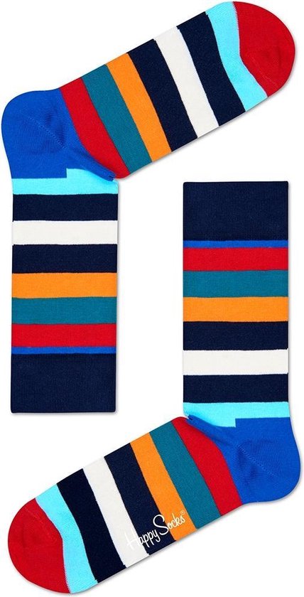 Happy Socks Stripe Sokken - Blauw/Rood/Geel/Zwart - Maat 36-40