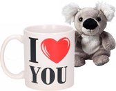 I Love You mok/beker en koala knuffel met beschrijfbaar label - 300 ml - Cadeausets - Valentijnscadeau
